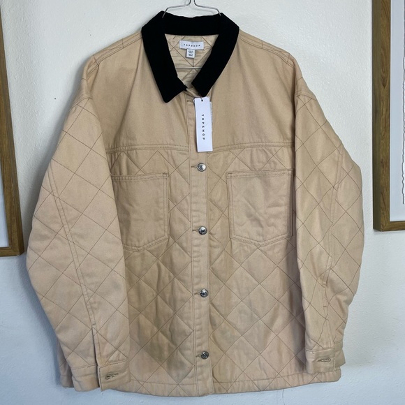 Topshop Jackets & Blazers - NWT Topshop Beige Quilted Denim Jacket Size: 8